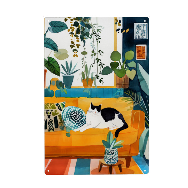 Metall Poster "Katzenleben G" artboxONE - Floral,Tiere - Katze,Katzen,Kätzchen,Tiere,Haustier,Illustration,Grafik,Kunst - Blechschild