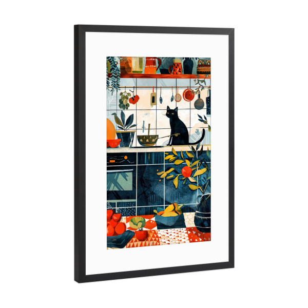 Poster mit Rahmen Schwarz (Metallic) "Katzenleben F" artboxONE - Tiere - Katze,Katzen,Kätzchen,Tiere,Haustier,Illustration,Grafik,Kunst
