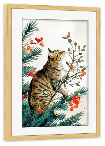 Poster mit Rahmen kiefer "Katzenleben A" artboxONE - Tiere,Weihnachten - Katze,Katzen,Kätzchen,Tiere,Haustier,Illustration,Grafik,Kunst