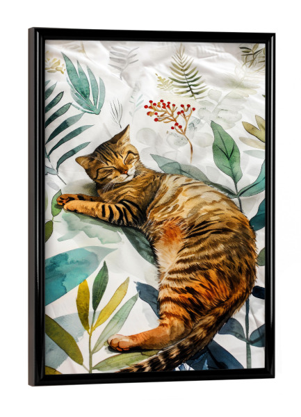 Poster mit schwarzem Rahmen "Katzenleben L" artboxONE - Floral,Tiere - Katze,Katzen,Kätzchen,Tiere,Haustier,Illustration,Grafik,Kunst