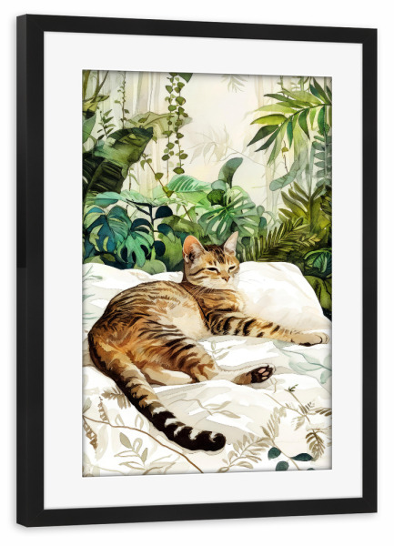 Poster mit Rahmen schwarz "Katzenleben K" artboxONE - Floral,Tiere - Katze,Katzen,Kätzchen,Tiere,Haustier,Illustration,Grafik,Kunst
