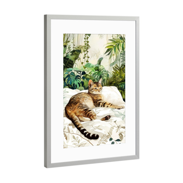 Poster mit Rahmen Silber "Katzenleben K" artboxONE - Floral,Tiere - Katze,Katzen,Kätzchen,Tiere,Haustier,Illustration,Grafik,Kunst