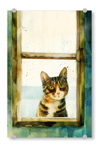 Acrylglasbild "Katzenleben I" artboxONE - Tiere - Katze,Katzen,Kätzchen,Tiere,Haustier,Illustration,Grafik,Kunst