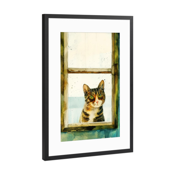 Poster mit Rahmen Schwarz (Metallic) "Katzenleben I" artboxONE - Tiere - Katze,Katzen,Kätzchen,Tiere,Haustier,Illustration,Grafik,Kunst