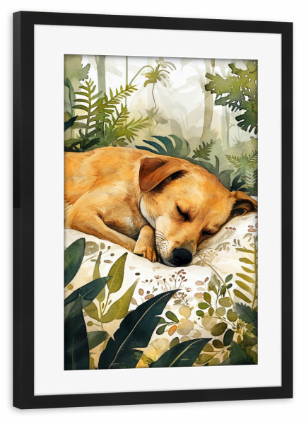 Poster mit Rahmen schwarz "Hundeleben H" artboxONE - Floral,Tiere - Hund,Hunde,Tiere,Haustier,Illustration,Grafik,Kunst