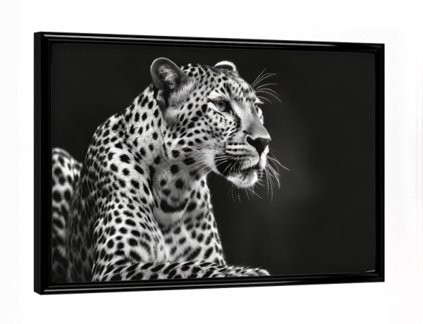 Poster mit schwarzem Rahmen "Entspannter Leopard" artboxONE - Tiere,Schwarzweiß