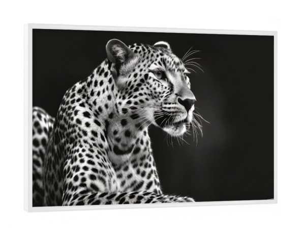 Poster mit weißem Rahmen "Entspannter Leopard" artboxONE - Tiere,Schwarzweiß