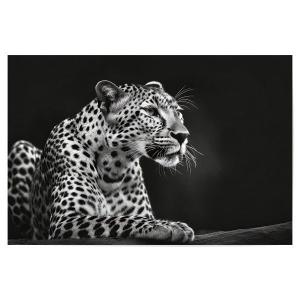 Poster 30x20 cm "Entspannter Leopard" artboxONE - Tiere,Schwarzweiß - Wildnis,Afrika,Wildtier,Savanne,Leopard,Primärwald,Großkatzen,Schwarzweiß