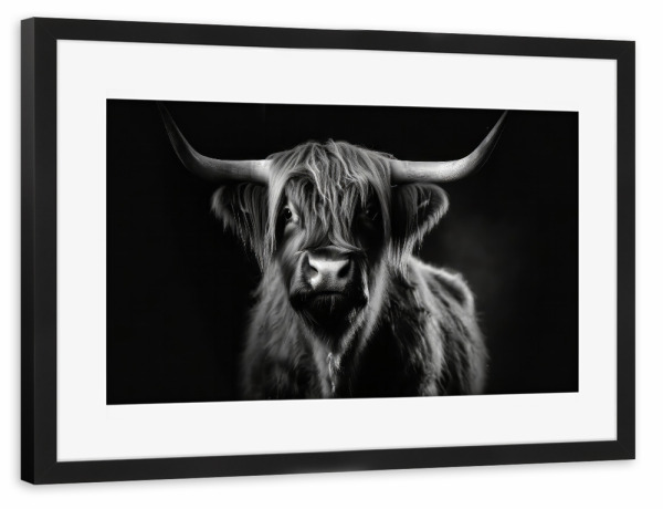 Poster mit Rahmen schwarz "Scottish Highlander Portrait" artboxONE - Tiere,Schwarzweiß