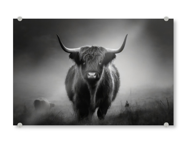 Acrylglasbild "Scottish highlander auf der Weide" artboxONE - Tiere,Schwarzweiß
