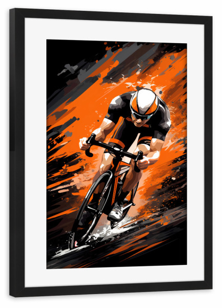Poster mit Rahmen schwarz "Cycling Orange (matart)" artboxONE - Sport - Cycling,Bike,Biker,Bikers,Bicycle,Cyclers,Sport,Racing,Triathlon,Orange,Modern