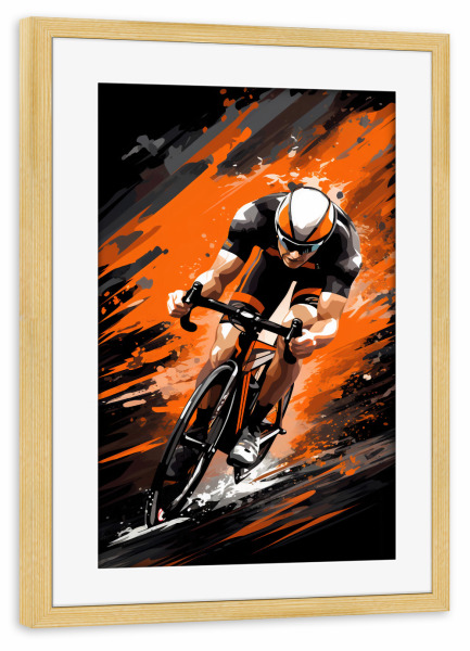 Poster mit Rahmen kiefer "Cycling Orange (matart)" artboxONE - Sport - Cycling,Bike,Biker,Bikers,Bicycle,Cyclers,Sport,Racing,Triathlon,Orange,Modern