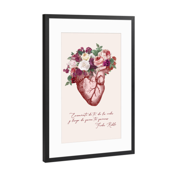 Poster mit Rahmen Schwarz (Metallic) "Liebesanatomie – Fridas Weisheit" artboxONE - Floral,Liebe