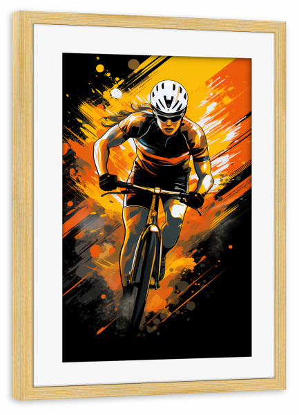 Poster mit Rahmen kiefer "Cycling Orange 2 (matart)" artboxONE - Sport - Cycling,Bike,Biker,Bikers,Bicycle,Cyclers,Sport,Racing,Orange,Modern