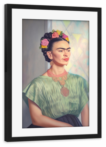 Poster mit Rahmen schwarz "Elegante Frida" artboxONE - Floral,Menschen,Fashion