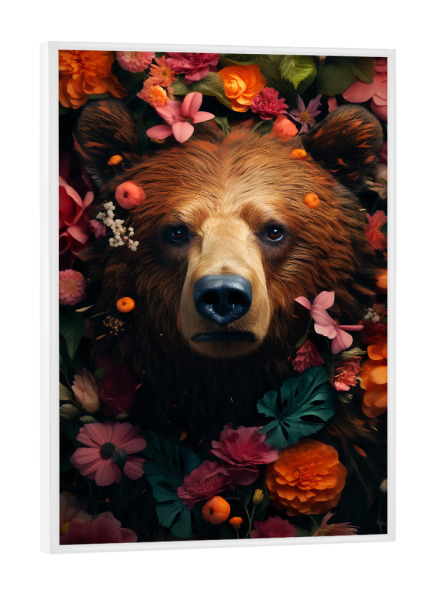 Poster mit weißem Rahmen "Bear Flowers 2 (matart)" artboxONE - Floral,Tiere - Bär,Bären,Grizzly,Tier,Tiere,Natur,Wild,Blumen