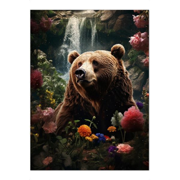 Puzzle Ravensburger "Bear Flowers Waterfall (matart)" artboxONE - Tiere - Bär,Bären,Grizzly,Tier,Tiere,Natur,Wild,Blumen,Wald,Wasserfall - Bild bär