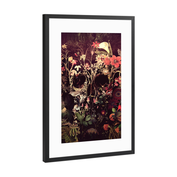 Poster mit Rahmen Schwarz (Metallic) "Blütenschädel" artboxONE - Natur,Floral,Abstrakt,Halloween