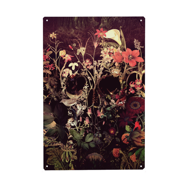 Holzbild "Blütenschädel" artboxONE - Natur,Floral,Abstrakt,Halloween