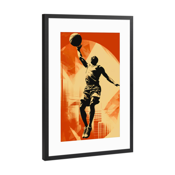 Poster mit Rahmen Schwarz (Metallic) "Basketball Vintage Retro" artboxONE - Sport