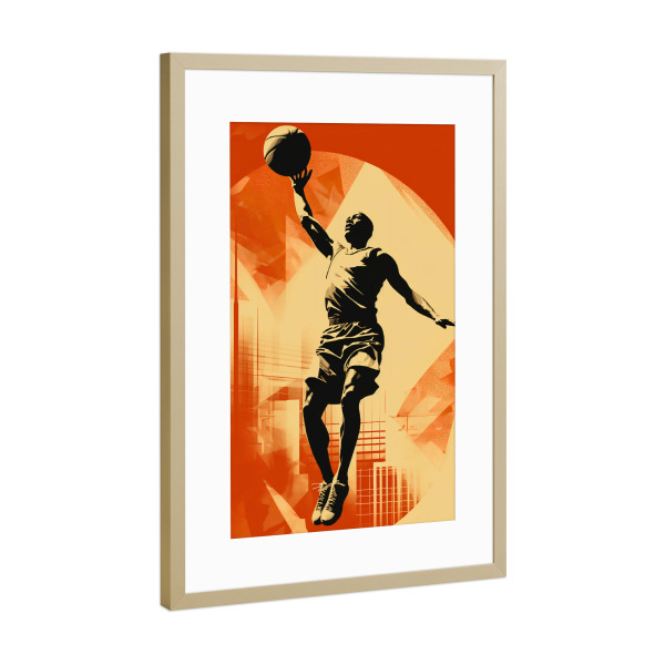 Poster mit Rahmen Gold "Basketball Vintage Retro" artboxONE - Sport - Basketball,Korb,Ball,Basketballspieler,Spieler,Team,Sport,Vintage,Retro