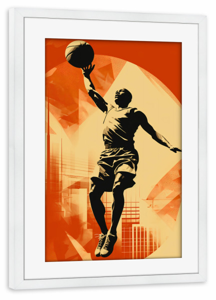 Poster mit Rahmen weiß "Basketball Vintage Retro" artboxONE - Sport - Basketball,Korb,Ball,Basketballspieler,Spieler,Team,Sport,Vintage,Retro