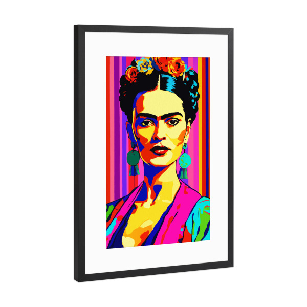 Poster mit Rahmen Schwarz (Metallic) "Frida pop art" artboxONE - Floral,Menschen