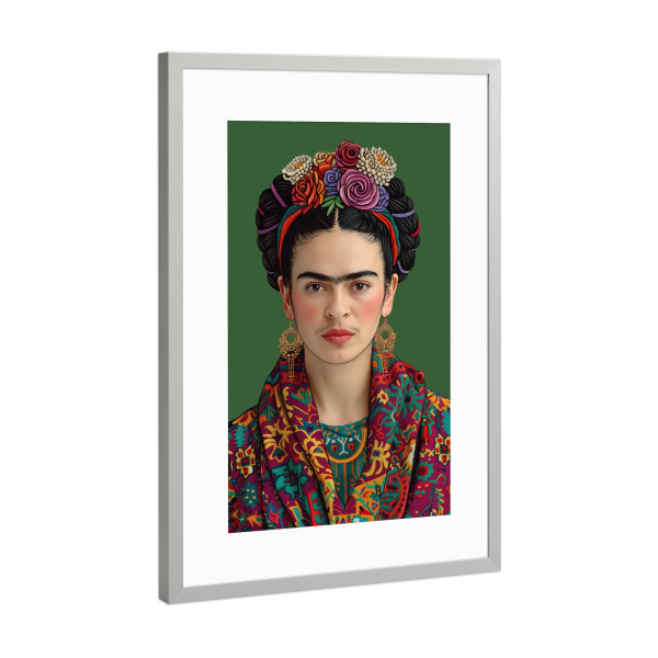 Poster mit Rahmen Silber "Frida Klassisch-Elegant-grün" artboxONE - Floral,Menschen,Fashion