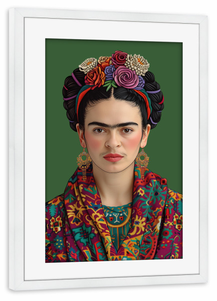 Poster mit Rahmen weiß "Frida Klassisch-Elegant-grün" artboxONE - Floral,Menschen,Fashion