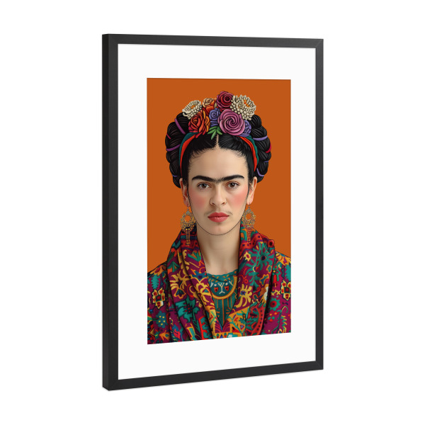 Poster mit Rahmen Schwarz (Metallic) "Frida Klassisch-Elegant-orange" artboxONE - Floral,Menschen,Fashion