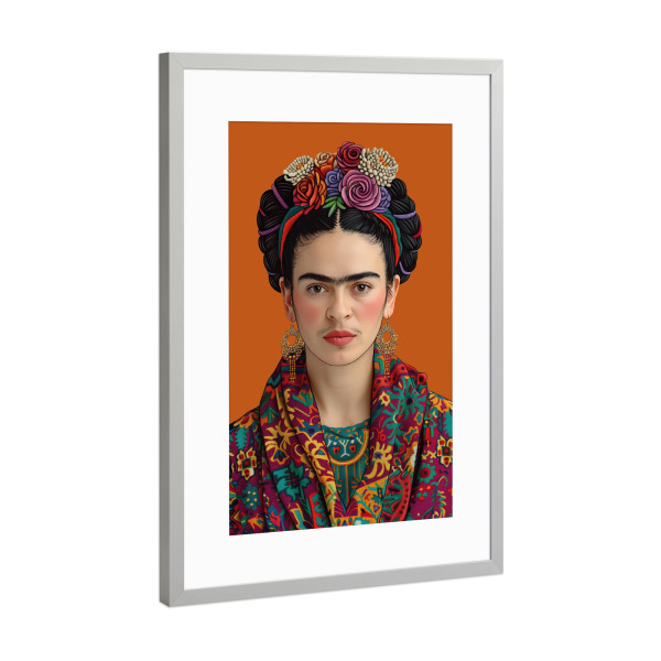 Poster mit Rahmen Silber "Frida Klassisch-Elegant-orange" artboxONE - Floral,Menschen,Fashion