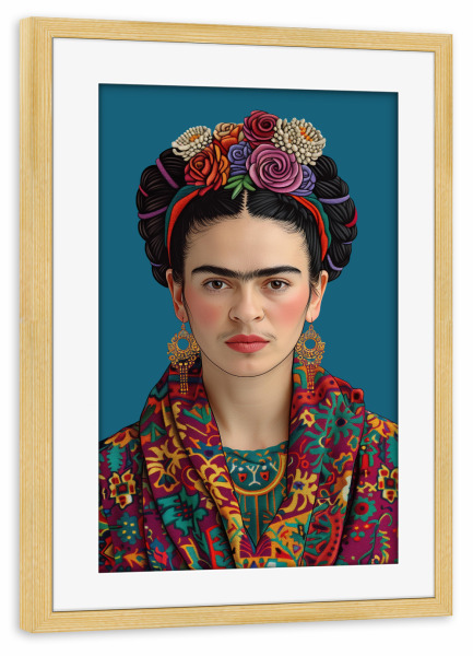 Poster mit Rahmen kiefer "Frida Klassisch-Elegant-blau" artboxONE - Floral,Menschen,Fashion