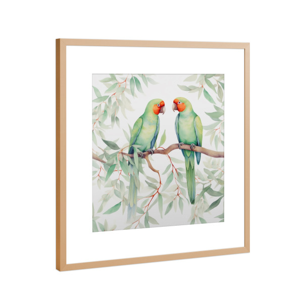 Poster mit Rahmen Kupfer "Liebesvögel-pastell" artboxONE - Natur,Tiere,Liebe