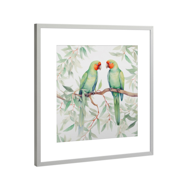 Poster mit Rahmen Silber "Liebesvögel-pastell" artboxONE - Natur,Tiere,Liebe