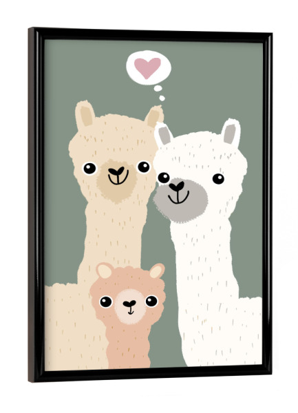 Poster mit schwarzem Rahmen "Alpaka Familie" artboxONE - Für Kinder,Tiere