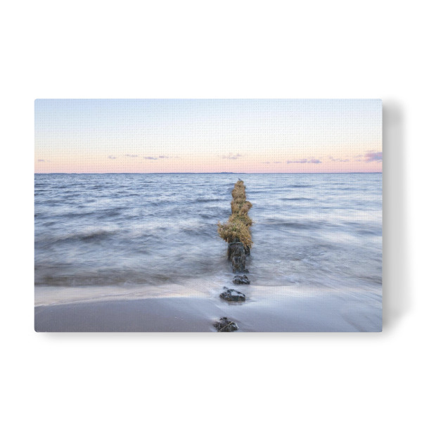 Leinwandbild "Wellen und Buhnen" artboxONE - Natur - Wasser,Meer,Buhnen,Himmel,Farben,Sonnenuntergang