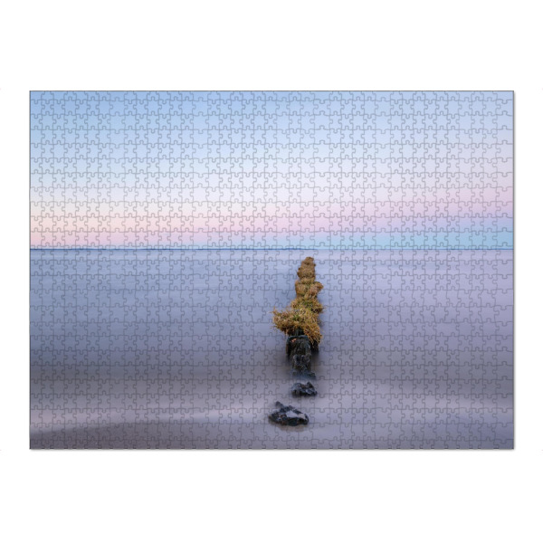 Puzzle Ravensburger "Buhnen nach Sonnenuntergang" artboxONE - Natur - Buhnen,Meer,Wasser,Ruhe,Sonnenuntergang,Himmel,Farben - Bild buhnen