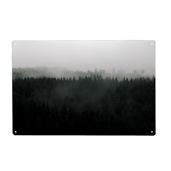 Metall Poster "Berglandschaft Nebel Wald" artboxONE - Natur,Reise,Abstrakt,Schwarzweiß