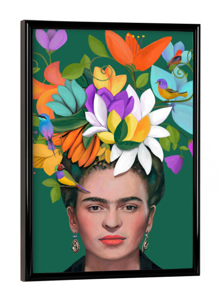 Poster mit schwarzem Rahmen "Porträt mit Blumen und Vögeln" artboxONE - Floral,Menschen