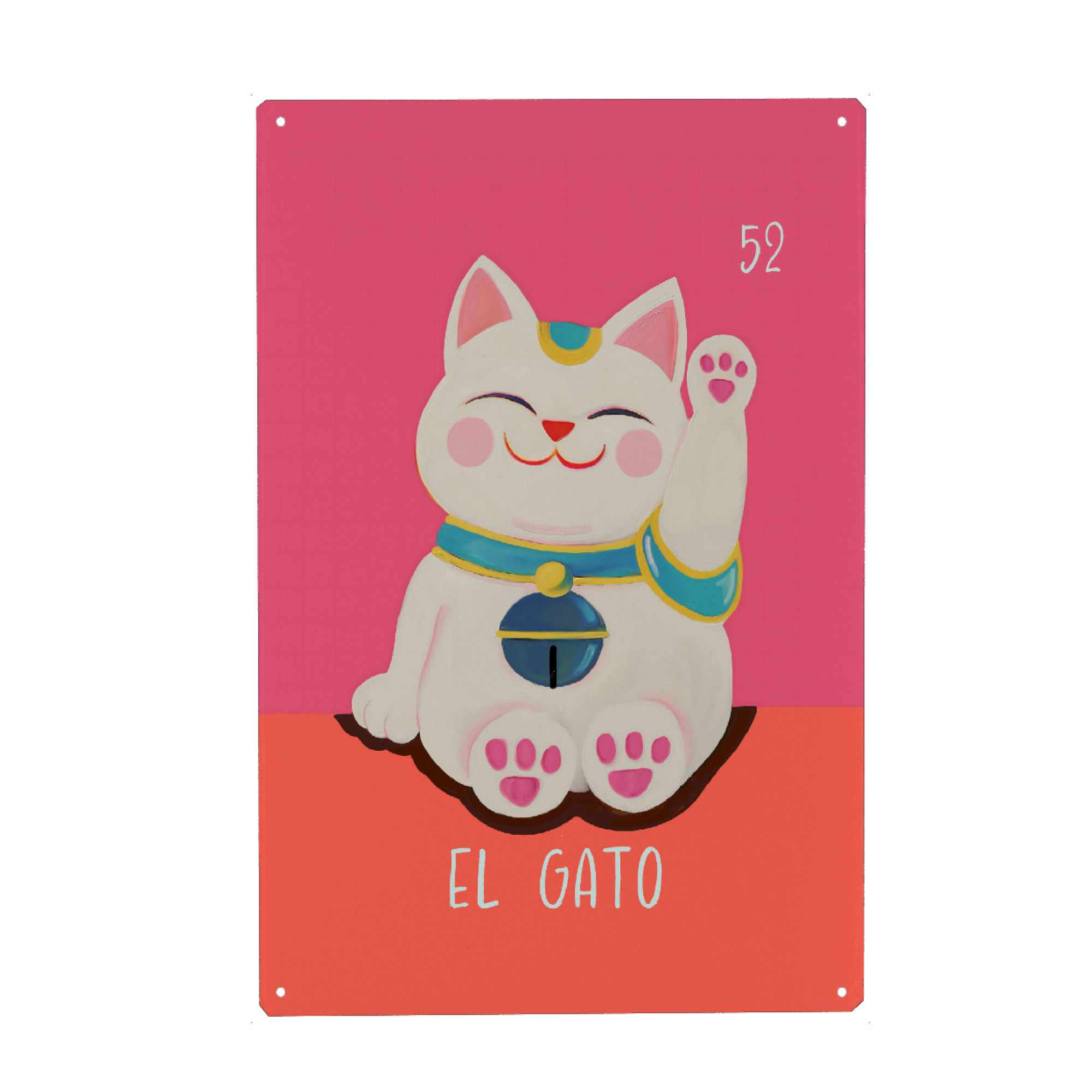 Metall Poster "52 El Gato Die Katze" artboxONE - Tiere - Loteria mexicana,Katze,Katzenliebhaber,Japan,Japanisch,Maneki neko,Neko,Malerei
