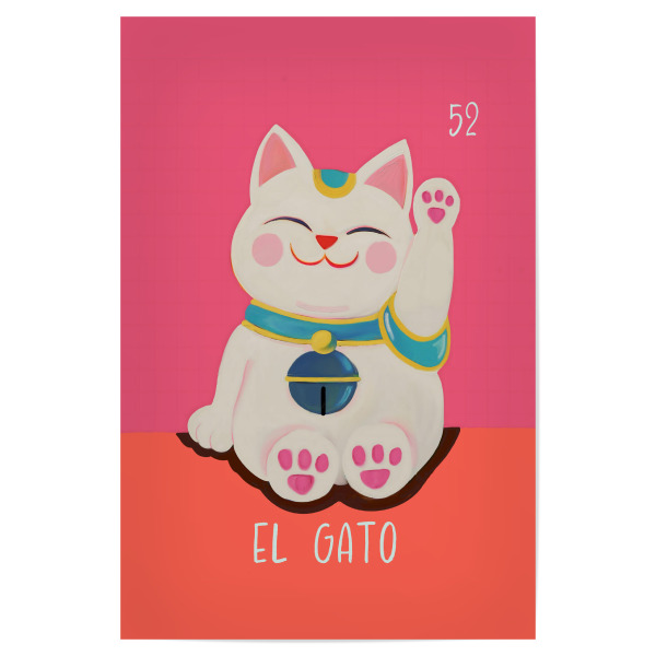 Poster "52 El Gato Die Katze" artboxONE - Tiere - Loteria mexicana,Katze,Katzenliebhaber,Japan,Japanisch,Maneki neko,Neko,Malerei