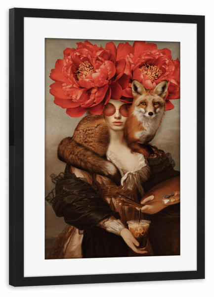 Poster mit Rahmen schwarz "Dame und Fuchs von TAS" artboxONE - Natur,Floral,Tiere