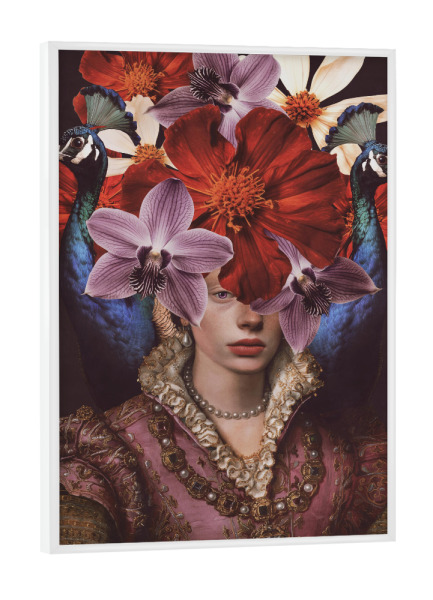 Poster mit weißem Rahmen "Dame und Pfauen von TAS" artboxONE - Natur,Floral,Tiere