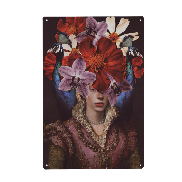 Holzbild "Dame und Pfauen von TAS" artboxONE - Natur,Floral,Tiere