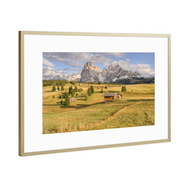 Poster mit Rahmen Gold "Die Seiser Alm im Herbst" artboxONE - Natur,Reise,Reise / Länder