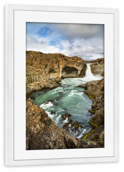 Poster mit Rahmen weiß "Wasserfall in Island" artboxONE - Natur,Reise,Reise / Länder