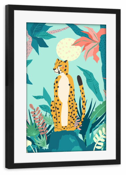 Poster mit Rahmen schwarz "Leopardenwald" artboxONE - Floral,Tiere
