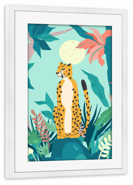 Poster mit Rahmen weiß "Leopardenwald" artboxONE - Floral,Tiere