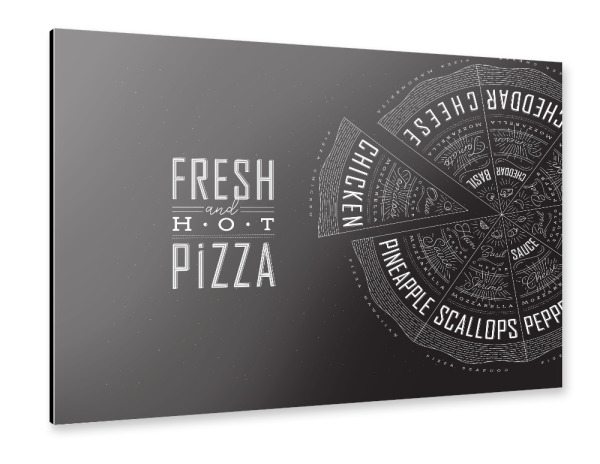 Alu-Dibond "Illustration frische Pizza schwarz" 30x20 cm artboxONE