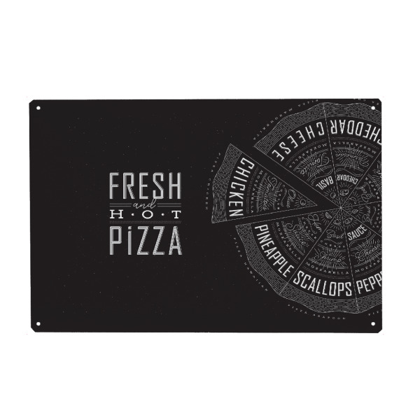Metall Poster "Illustration frische Pizza schwarz" artboxONE - Essen & Trinken